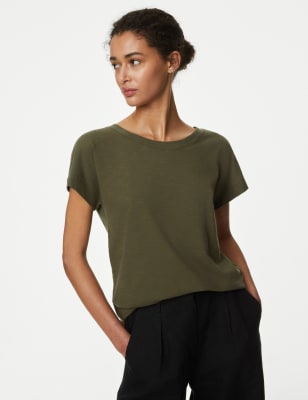 

Marks & Spencer Pure Cotton Everyday Fit Slash Neck T-shirt (FEMALE, HUNTER GREEN, 8)