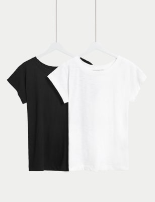 

Womens M&S Collection 2pk Everyday Pure Cotton Slash Neck Tops - Black/White, Black/White