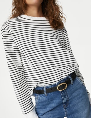 

Womens M&S Collection Pure Cotton Striped Crew Neck Sweatshirt - Black Mix, Black Mix