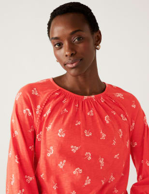 

Marks & Spencer Pure Cotton Printed Round Neck Top (FEMALE, RED MIX, 8)