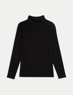 

Womens M&S Collection Cotton Rich Funnel Neck Slim Fit Top - Black, Black