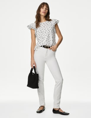 

Womens M&S Collection Oberteil aus reiner Baumwolle mit Stickerei und Muster - White Mix, White Mix