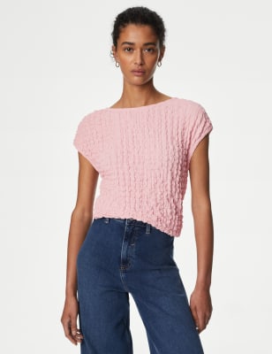 

Womens M&S Collection Textured Top - Pink Shell, Pink Shell
