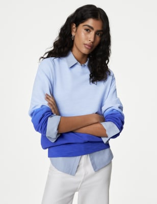 

Womens M&S Collection Pure Cotton Ombre Slub Sweatshirt - Blue Mix, Blue Mix
