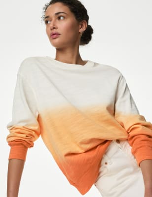 

Womens M&S Collection Pure Cotton Ombre Slub Sweatshirt - Orange Mix, Orange Mix