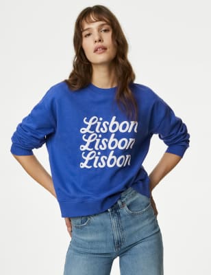 

Womens M&S Collection Pure Cotton Slogan Sweatshirt - Blue Mix, Blue Mix