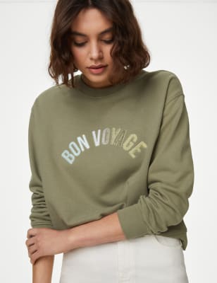 

M&S Collection Sudadera 100% algodón con textoWomens - Khaki Mix, Khaki Mix