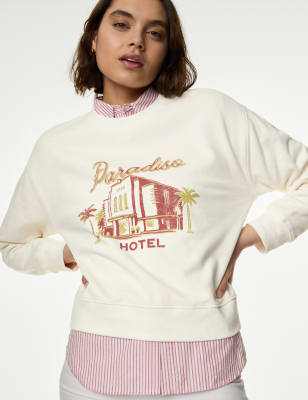 

M&S Collection Sudadera 100% algodón con textoWomens - White Mix, White Mix