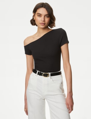 Cotton Rich One Shoulder Top | SOFT WHITE | Tops | M&S JE