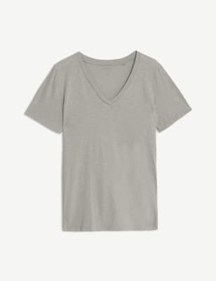 

Womens M&S Collection Pure Cotton V-Neck Everyday Fit T-Shirt - Fawn, Fawn