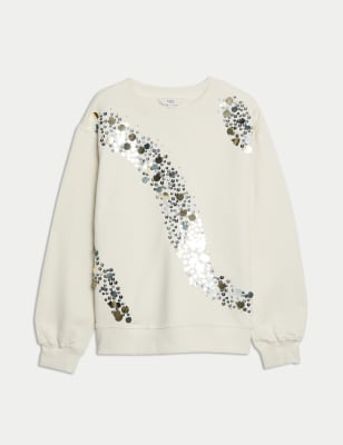 

Womens M&S Collection Pure Cotton Sparkly Sweatshirt - White Mix, White Mix