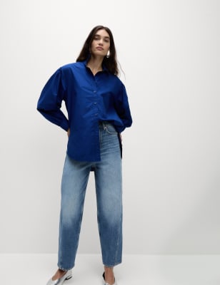 

Womens M&S Collection Pure Cotton Oversized Shirt - Dark Blue, Dark Blue