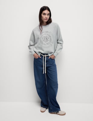 

Womens M&S Collection Pure Cotton Slogan Sweatshirt - Grey Marl, Grey Marl