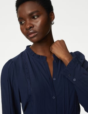 

Marks & Spencer Broderie Frill Detail Blouse (FEMALE, NAVY, 10-REG)