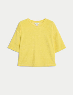 

Womens M&S Collection Cotton Rich Towelling Cropped Top, Mimosa