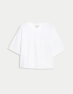 

Womens M&S Collection Cotton Rich Towelling Cropped Top, Soft White