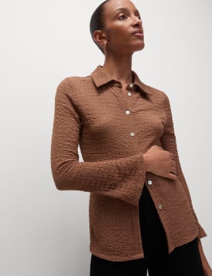 

Womens M&S Collection Strukturiertes Oberteil in normaler Passform - Chocolate, Chocolate