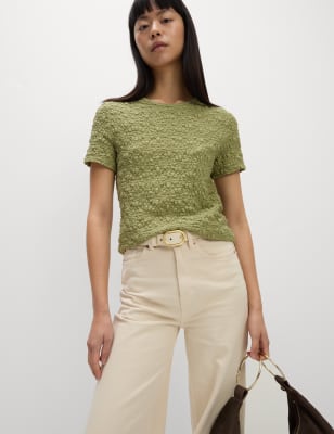 

Womens M&S Collection Cotton Rich Textured Top - Fern Green, Fern Green