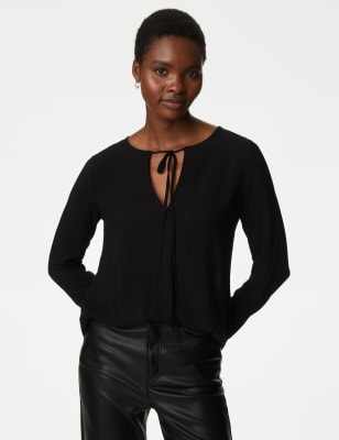 

Womens M&S Collection V-Neck Tie Front Blouse - Black, Black