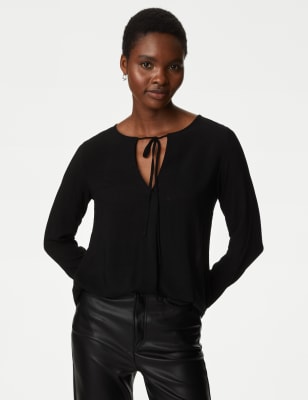 

M&S Collection Blusa con lazo en la parte delantera de escote en picoWomens - Black, Black