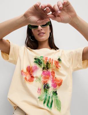 

Womens M&S Collection Pure Cotton Graphic Oversized T-Shirt, Cream Mix