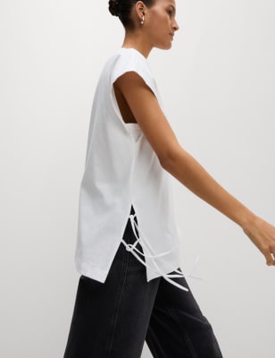 

Womens M&S Collection Pure Cotton Side Tie Jersey T-Shirt, Soft White