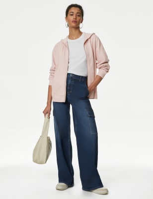 

Womens M&S Collection Kapuzenpullover aus reiner Baumwolle mit Reißverschluss - Pink Shell, Pink Shell