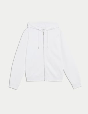 

M&S Collection Sudadera con capucha 100 % algodón con cremalleraWomens - Soft White, Soft White
