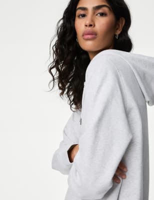 

Womens M&S Collection Kapuzenpullover aus reiner Baumwolle mit Reißverschluss - Grey Marl, Grey Marl