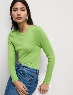 

Womens M&S Collection Cosy Crew Neck Slim Fit Top - Apple Green, Apple Green