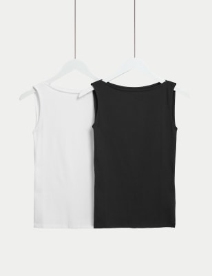 

Womens M&S Collection 2pk Cotton Rich Vests - Black/White, Black/White