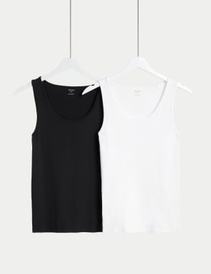 

Womens M&S Collection 2pk Cotton Rich Vests - Black/White, Black/White