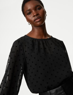 Polka dot puff sleeve shirt online