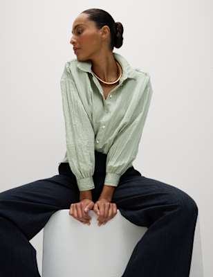 

Womens M&S Collection Crinkle Textured Collared Shirt, Soft Green
