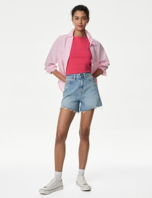 

M&S Collection Camiseta de algodón con cuello barcoWomens - Pink, Pink