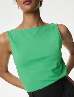 

Womens M&S Collection Cotton Rich Slash Neck Vest - Medium Green, Medium Green
