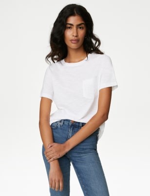 

Womens M&S Collection Embroidered Pure Cotton T-Shirt - Soft White, Soft White