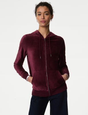 

Womens M&S Collection Velvet Hoodie - Dark Burgundy, Dark Burgundy