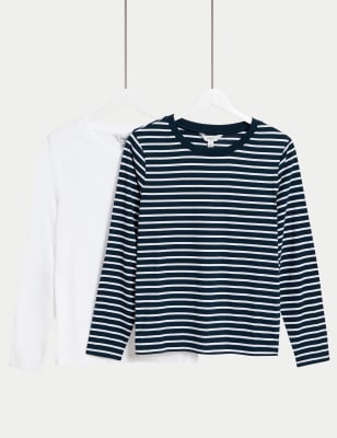 

Womens M&S Collection 2pk Pure Cotton Crew Neck Tops - Navy/White, Navy/White