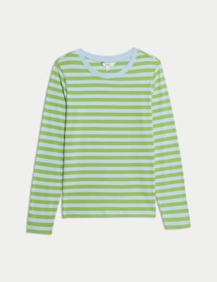 

M&S Collection Camiseta 100% algodón con escote cerrado de rayasWomens - Light Green Mix, Light Green Mix