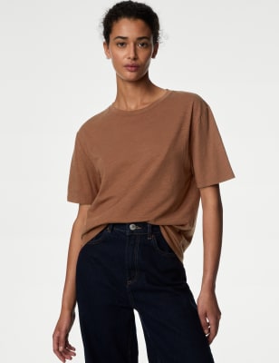 

Womens M&S Collection Cotton Modal Relaxed T-Shirt - Spice, Spice