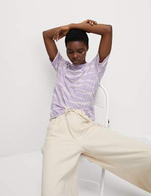 

Womens M&S Collection Cotton Modal Blend Printed T-Shirt, Purple Mix