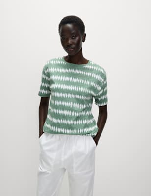 

Womens M&S Collection Cotton Modal Blend Printed T-Shirt, Sage Mix