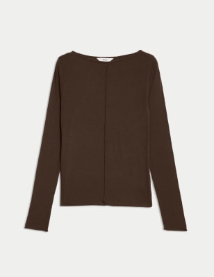 

Womens M&S Collection Lyocell Blend Ribbed Top with Wool - Dark Chocolate, Dark Chocolate