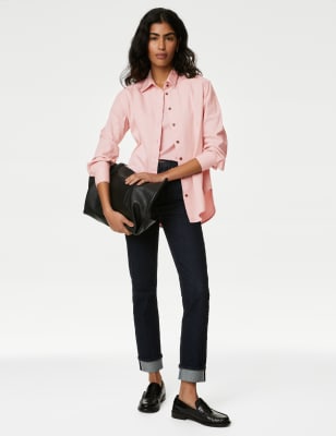 

Womens M&S Collection Denim Collared Relaxed Shirt - Pink Shell, Pink Shell