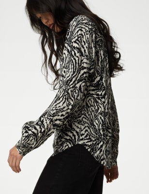 

Womens M&S Collection Printed Tie Neck Relaxed Blouse - Black Mix, Black Mix