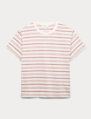Pure Slub Cotton Checked T-Shirt, IVORY MIX, swatch