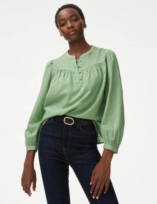 

M&S Collection Blusa texturizada 100% algodónWomens - Green, Green