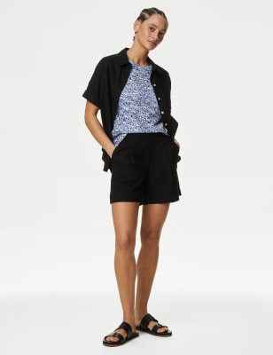 

Womens M&S Collection Oberteil aus reiner Baumwolle mit Tasche und Aufdruck - Blue Mix, Blue Mix
