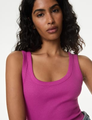 

Womens M&S Collection Cotton Rich Ribbed Slim Fit Vest Top - Fuchsia, Fuchsia